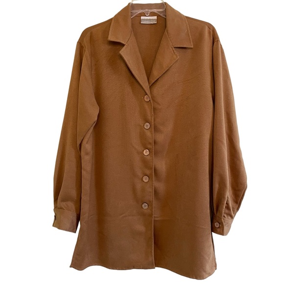 VINTAGE COLDWATER CREEK FAUX SUEDE JACKET/SHACKET, Camel Brown, See Measurements - Picture 6 of 14